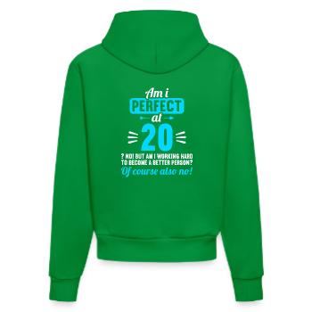 Bin ich perfekt mit 20 Jahren 20. Geburtstag - Organic Fitted Hoodie Made in EU - City Green - Hinten
