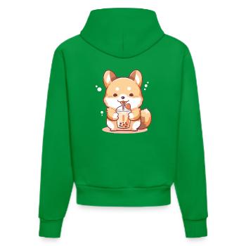 Kawaii Corgi Hund trinkt Boba Bubble Tea Chibi - Organic Fitted Hoodie Made in EU - City Green - Hinten
