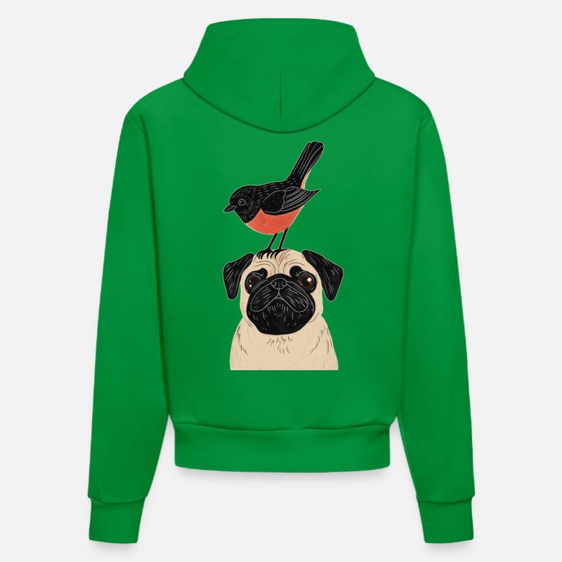 Carlin avec oiseau - Sweat à capuche bio ajusté fabriqué en UE - City Green