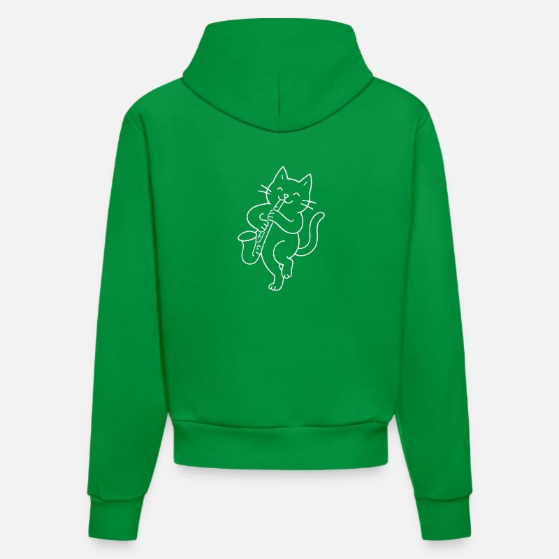 Cat joue du saxophone - Sweat à capuche bio ajusté fabriqué en UE - City Green