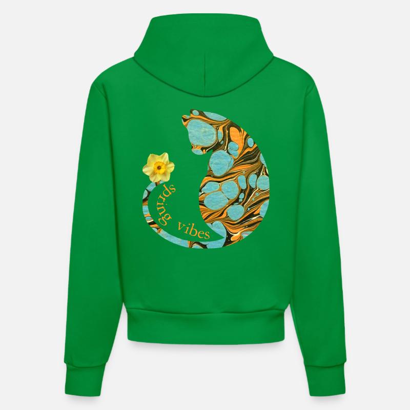 Chat avec fleur E 204 - Sweat à capuche bio ajusté fabriqué en UE - City Green