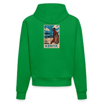 Kenya Maasai Warrior Nature Illustration - Organic Fitted Hoodie Made in EU - City Green - Hinten