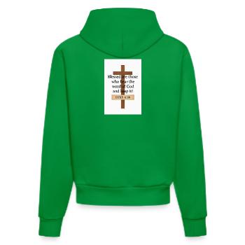 Kreuzzitate: Selige, die Gottes Wort hören - Organic Fitted Hoodie Made in EU - City Green - Hinten