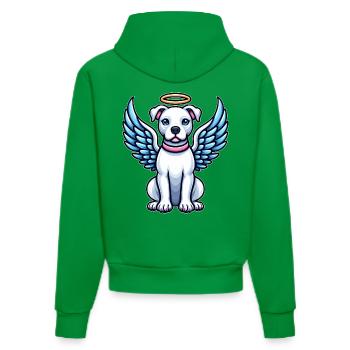 Cute Pitbull Angel Cartoon Dog with Wings - Organic Fitted Hoodie Made in EU - City Green - Back