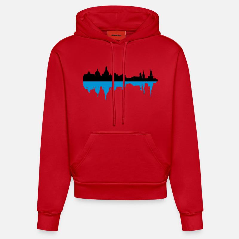 Dresde horizon 2farbig - Sweat à capuche bio ajusté fabriqué en UE - rouge