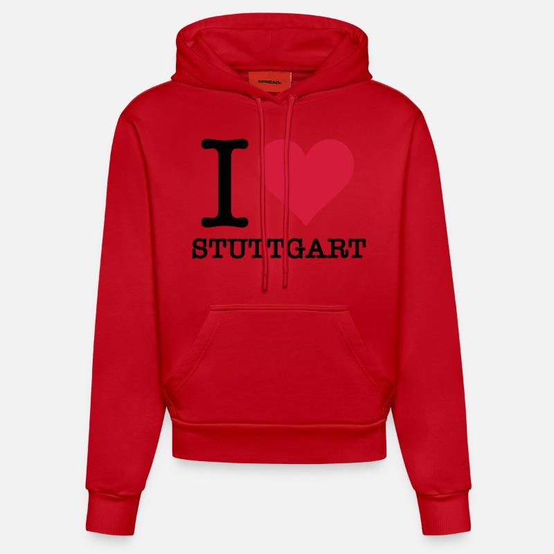 Je aime Stuttgart - Sweat à capuche bio ajusté fabriqué en UE - rouge