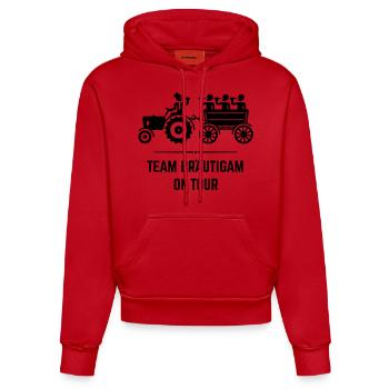 Team Bräutigam On Tour Mit Trecker (JGA / Black) - Organic Fitted Hoodie Made in EU - Rot - Vorne