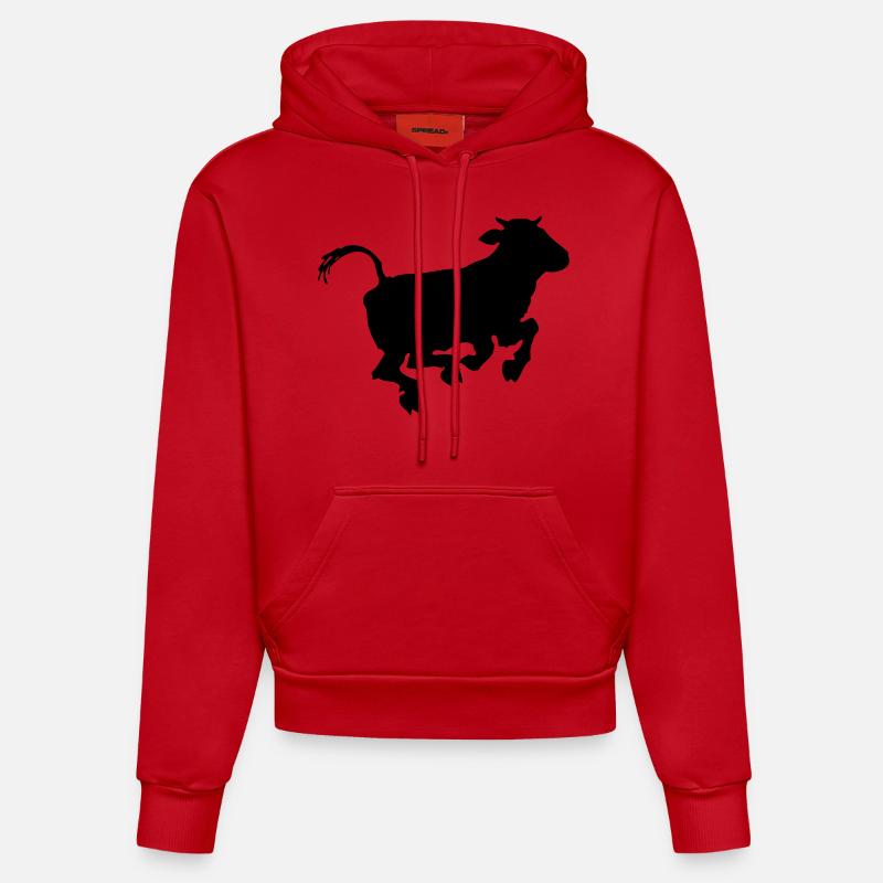 vache joyeuse - Sweat à capuche bio ajusté fabriqué en UE - rouge