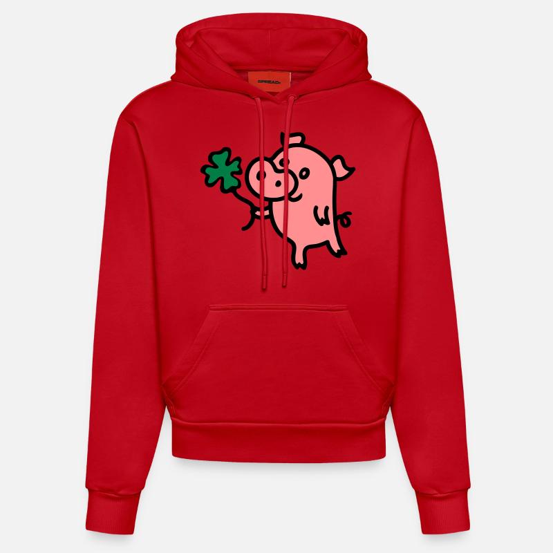 Cochon trèfle 3 - Sweat à capuche bio ajusté fabriqué en UE - rouge