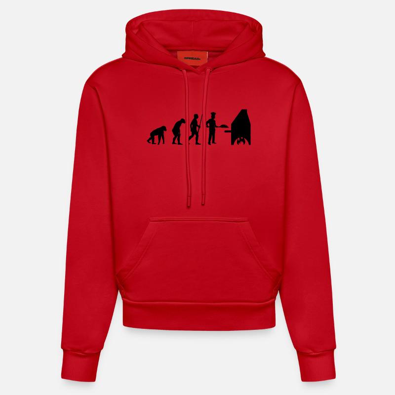 L'évolution du pizzaïolo - Sweat à capuche bio ajusté fabriqué en UE - rouge