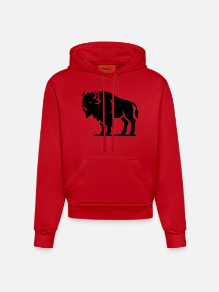 Bison Animal - Organic Fitted Hoodie Made in EU - red