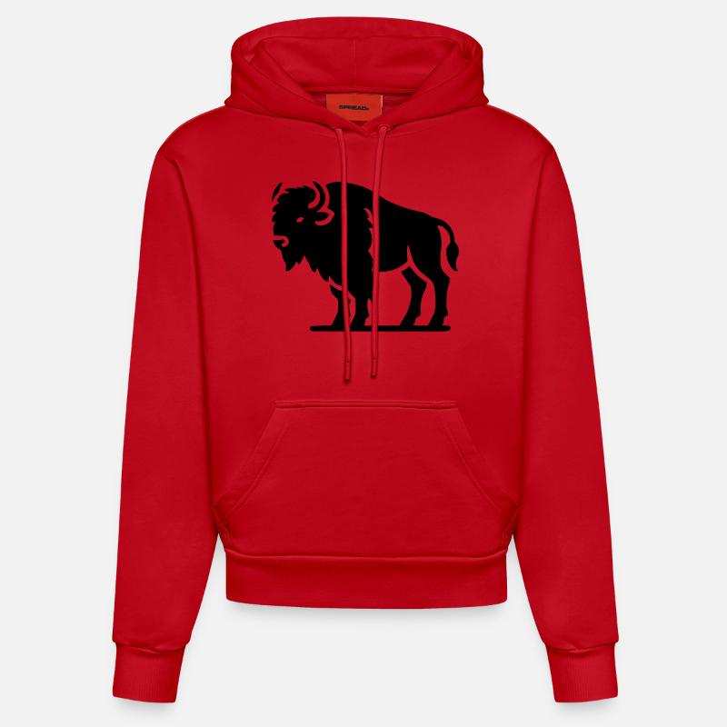 Bison Animal - Sweat à capuche bio ajusté fabriqué en UE - rouge