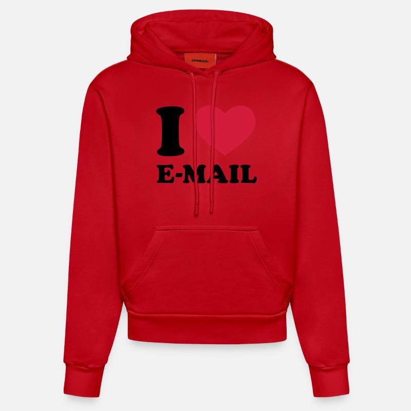 I Love E-Mail - Sweat à capuche bio ajusté fabriqué en UE - rouge