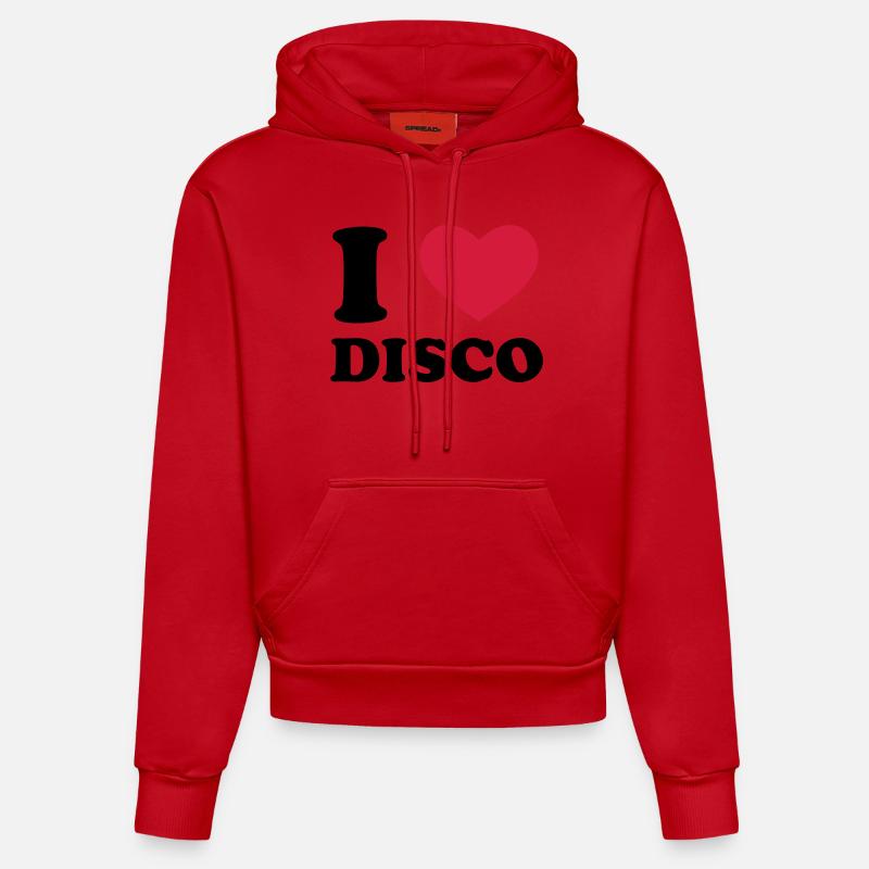 I Love Disco - Sweat à capuche bio ajusté fabriqué en UE - rouge