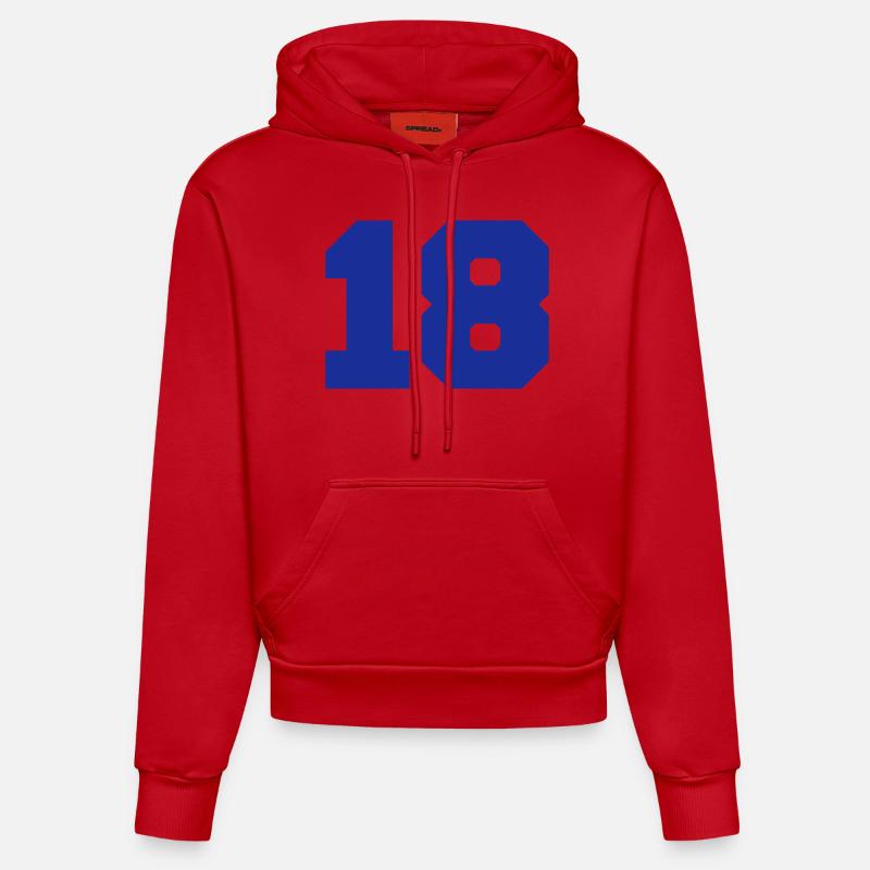 18, Zahlen, Nummer, Rückennummer - Sweat à capuche bio ajusté fabriqué en UE - rouge