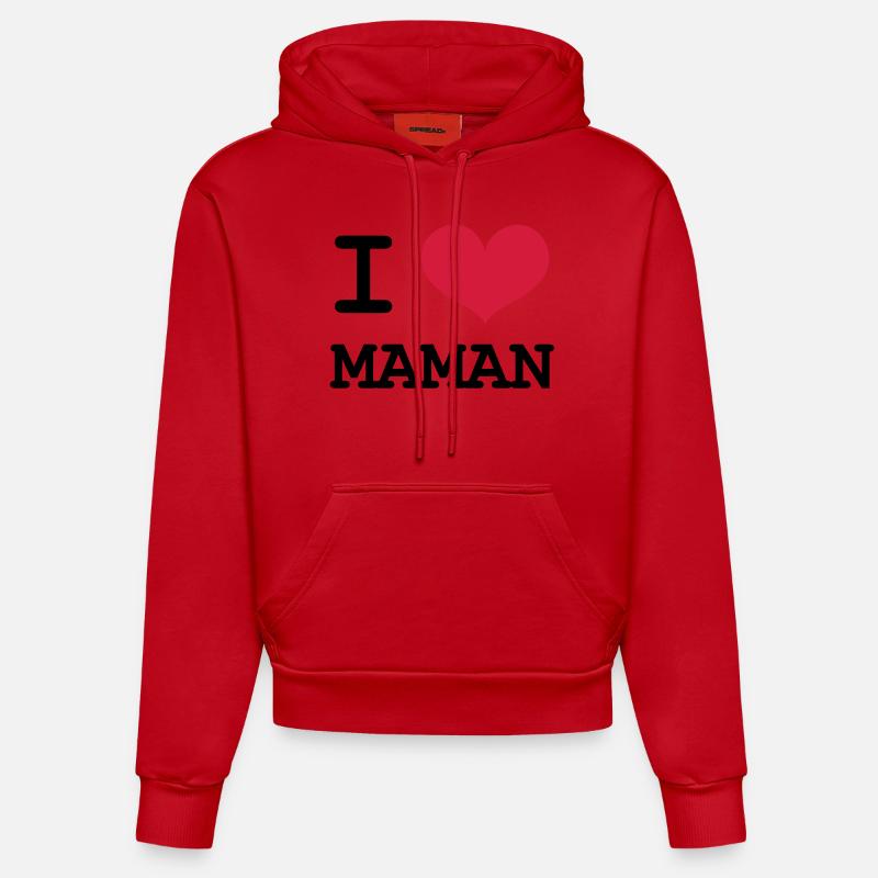 I Love Maman ! - Sweat à capuche bio ajusté fabriqué en UE - rouge