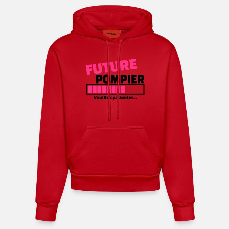 future pompier - Sweat à capuche bio ajusté fabriqué en UE - rouge