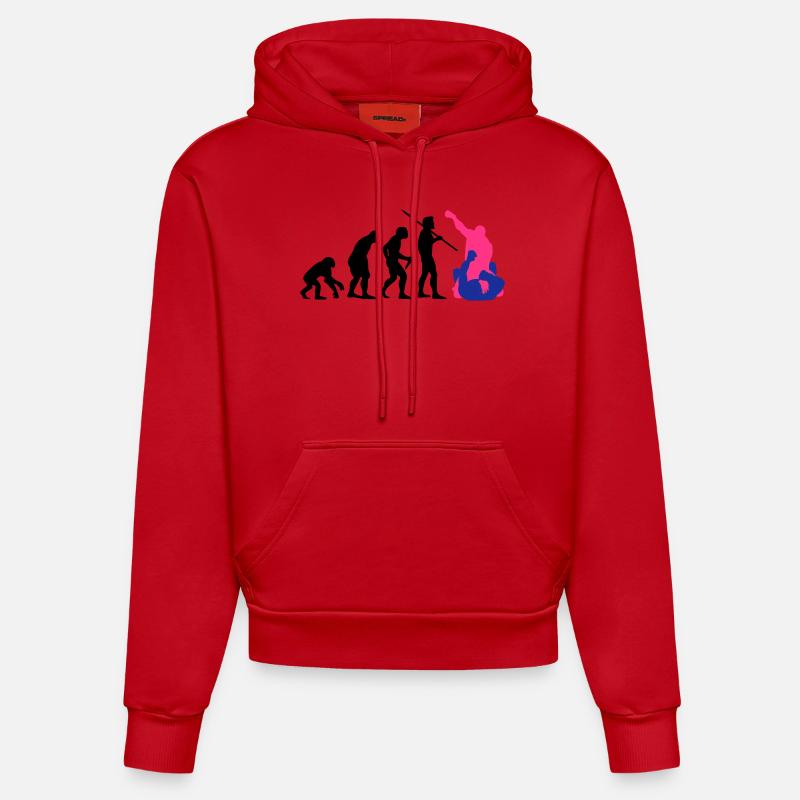 Évolution de l'homme - MMA - Sweat à capuche bio ajusté fabriqué en UE - rouge