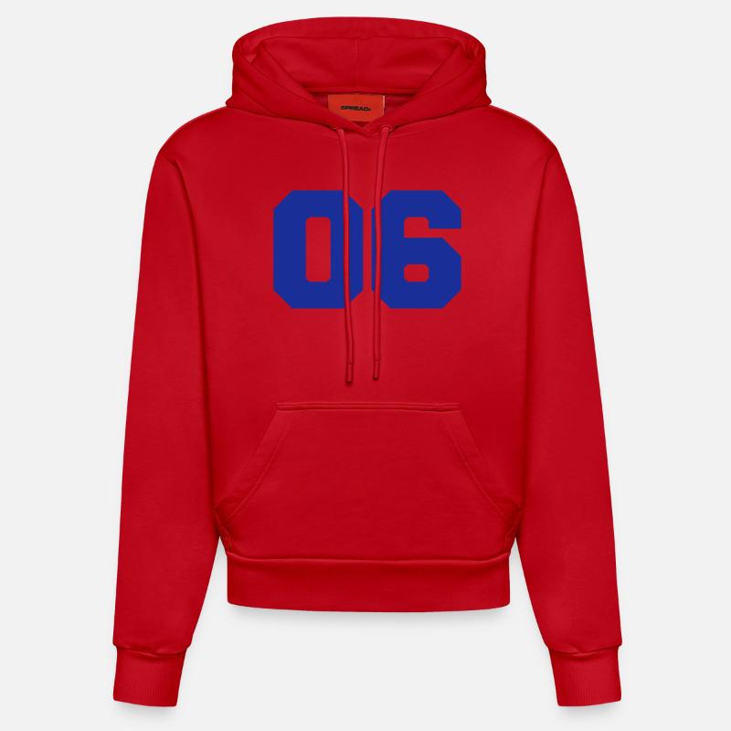 06, Zahlen, Nummer, Rückennummer - Sweat à capuche bio ajusté fabriqué en UE - rouge