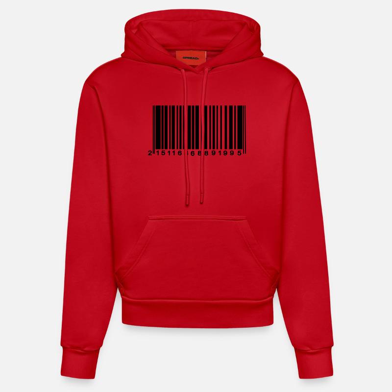 code barre chiffré - Sweat à capuche bio ajusté fabriqué en UE - rouge