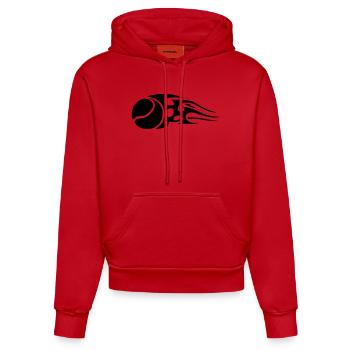 tennisball_flames_black - Organic Fitted Hoodie Made in EU - red - Front