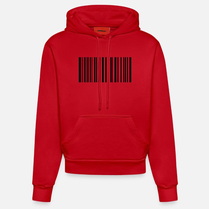 code-barre - Sweat à capuche bio ajusté fabriqué en UE - rouge
