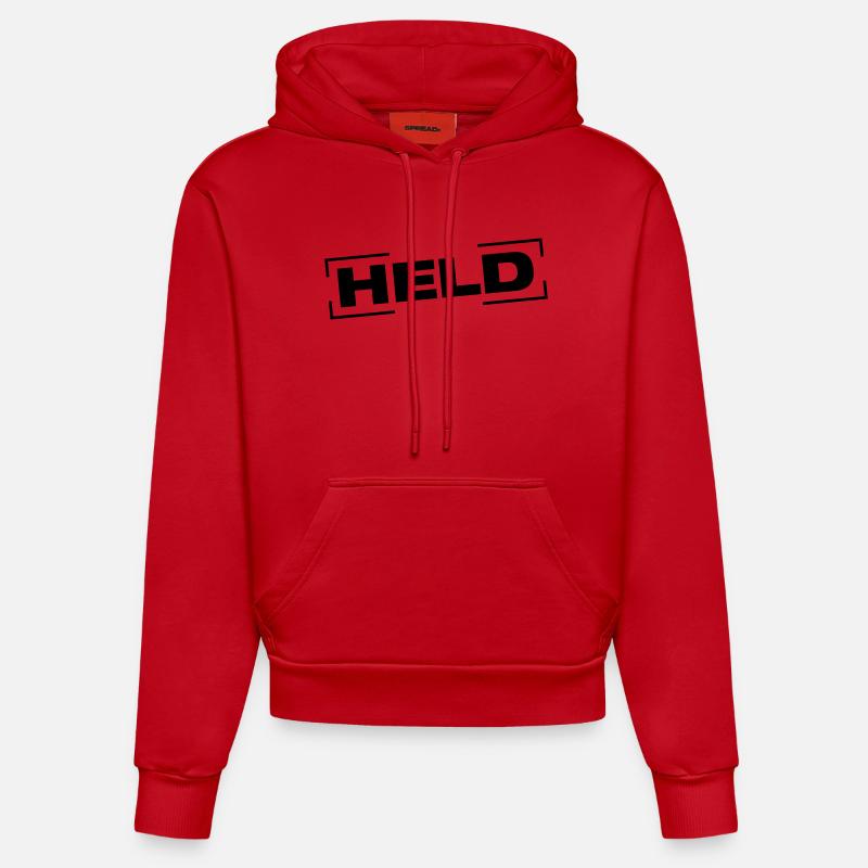 held_stempel_ke1 - Sweat à capuche bio ajusté fabriqué en UE - rouge