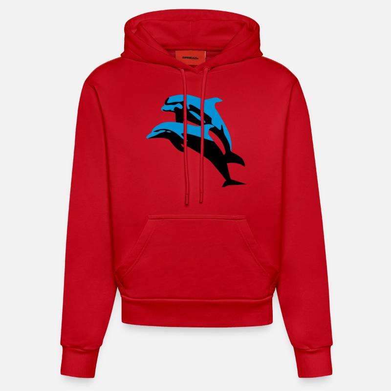 Dolphins - dauphins - Sweat à capuche bio ajusté fabriqué en UE - rouge
