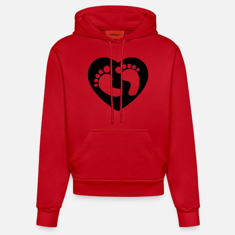 Pieds de bébé Coeur - Sweat à capuche bio ajusté fabriqué en UE - rouge