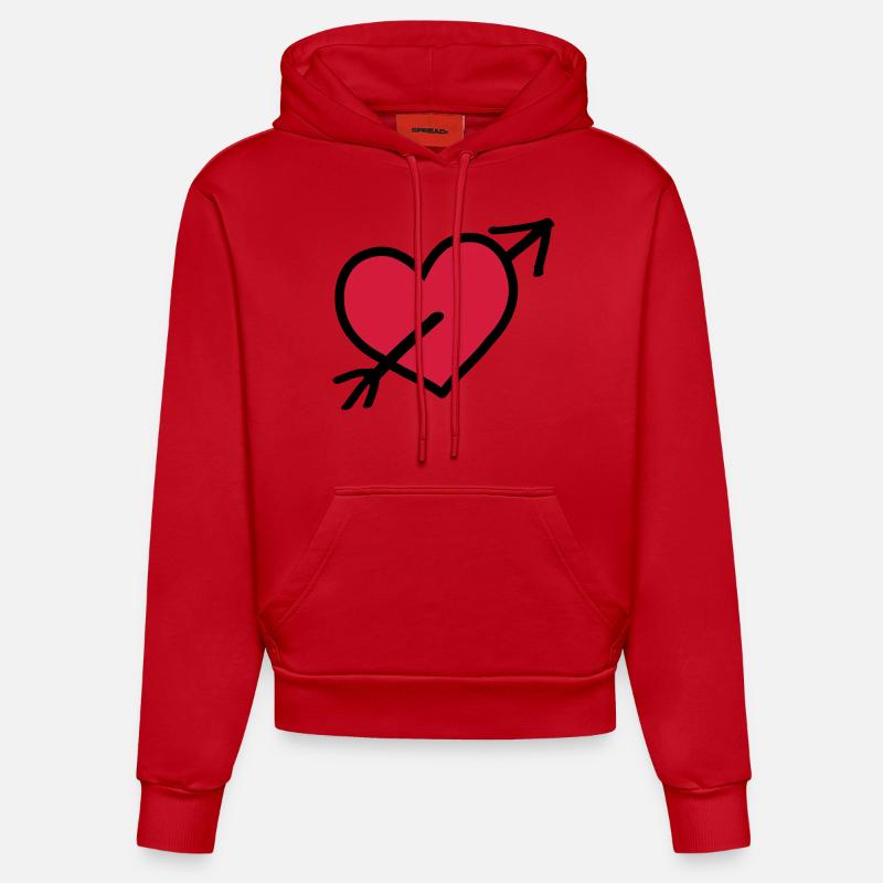 heart amor arrow - Sweat à capuche bio ajusté fabriqué en UE - rouge