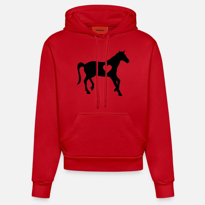 Cheval amour coeur - Sweat à capuche bio ajusté fabriqué en UE - rouge