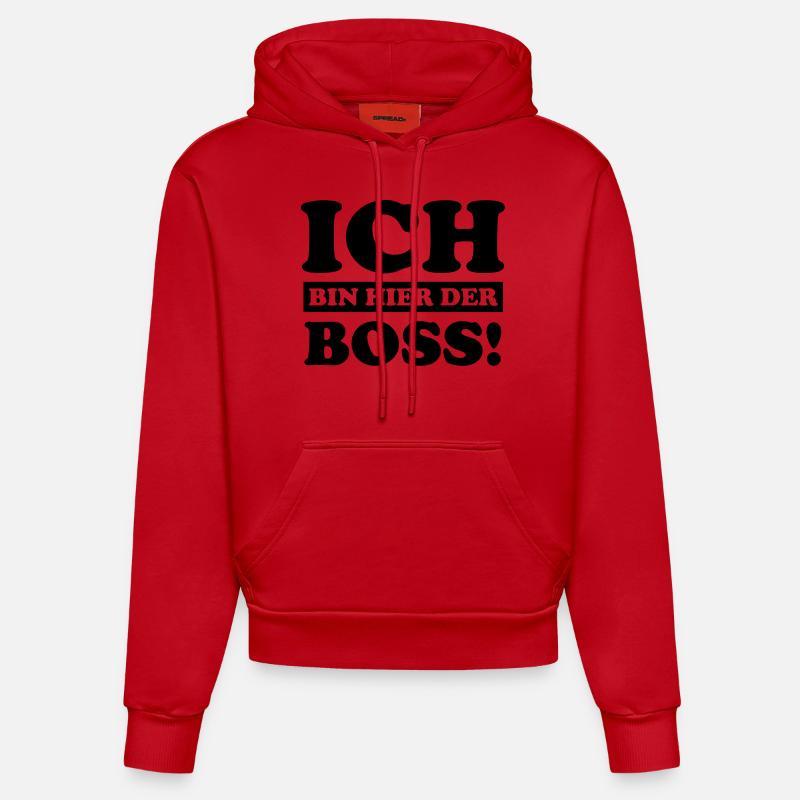 ich_bin_hier_der_boss - Sweat à capuche bio ajusté fabriqué en UE - rouge