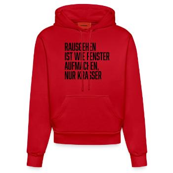 raus gehen ist wie fenster aufmachen nur krasser - Organic Fitted Hoodie Made in EU - Rot - Vorne