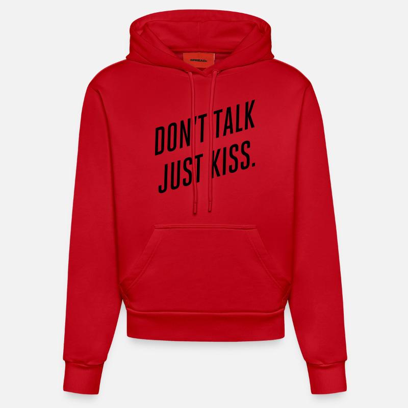 Don’t talk just kiss - Sweat à capuche bio ajusté fabriqué en UE - rouge