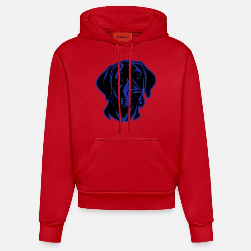 Tête de chien Labrador - Sweat à capuche bio ajusté fabriqué en UE - rouge