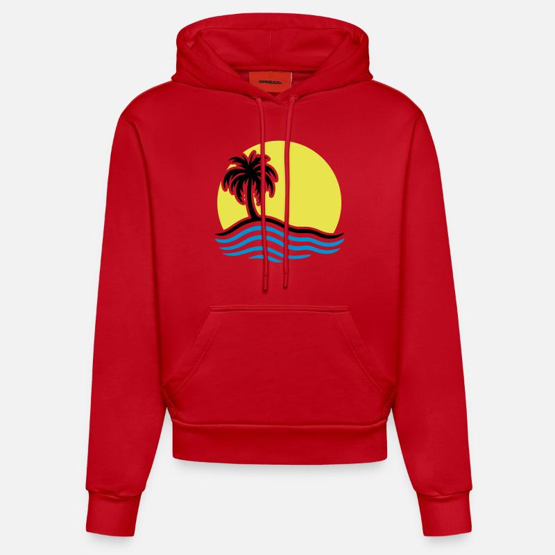 Palmier de l’île d’été - Sweat à capuche bio ajusté fabriqué en UE - rouge