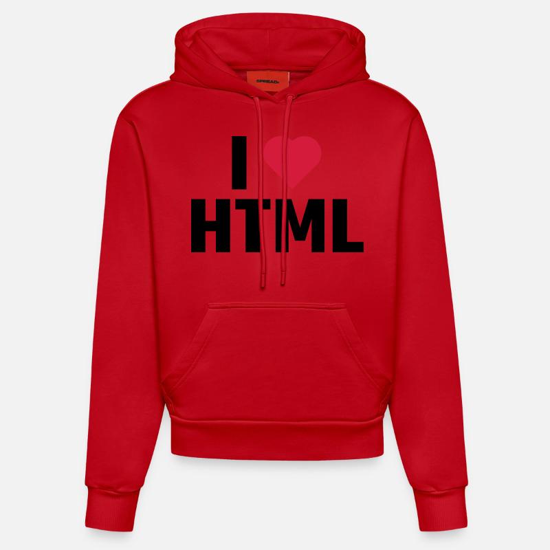 J'aime HTML - Sweat à capuche bio ajusté fabriqué en UE - rouge