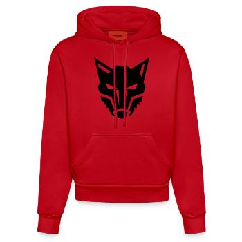 Wolf front Logo böser Blick - Organic Fitted Hoodie Made in EU - Rot - Vorne
