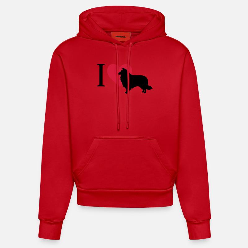 J'aime Collie - Sweat à capuche bio ajusté fabriqué en UE - rouge