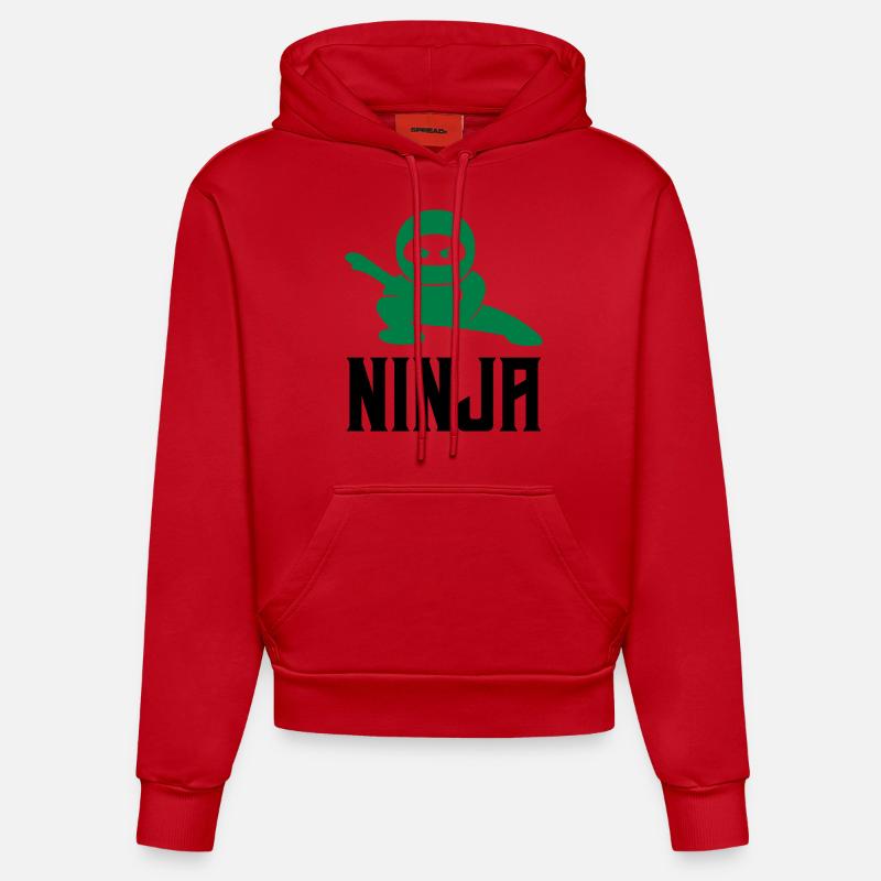 Bande dessinée Ninja - Sweat à capuche bio ajusté fabriqué en UE - rouge