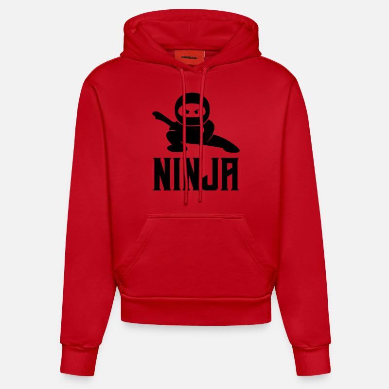 Bande dessinée Ninja - Sweat à capuche bio ajusté fabriqué en UE - rouge