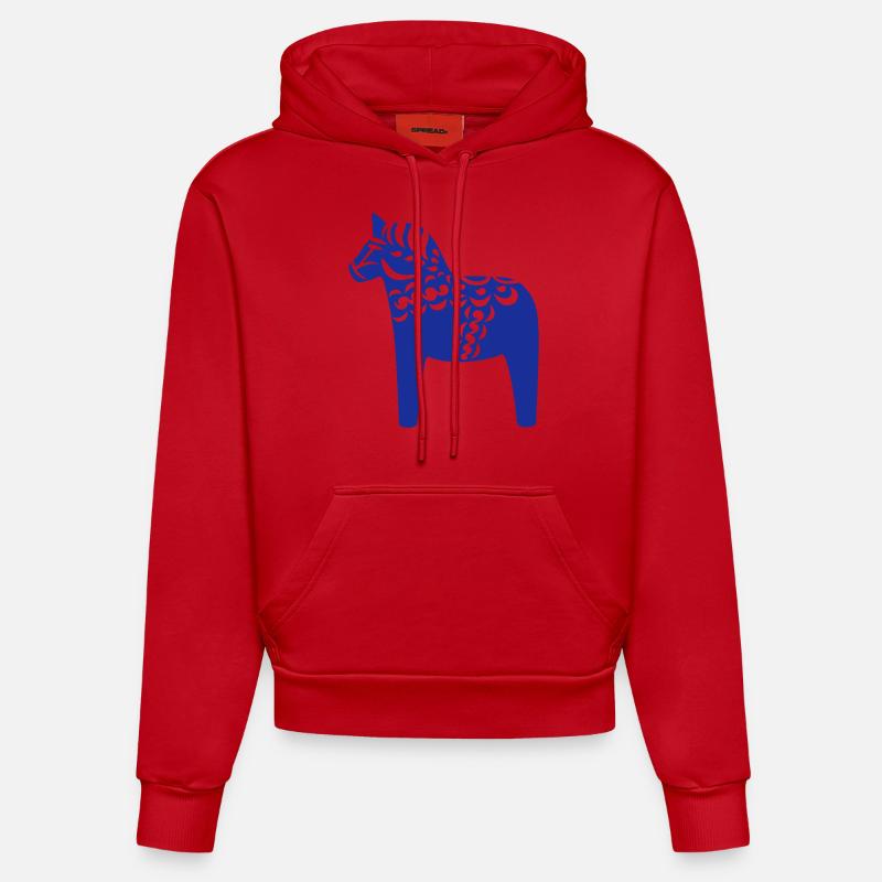 Cheval de Dala - Sweat à capuche bio ajusté fabriqué en UE - rouge