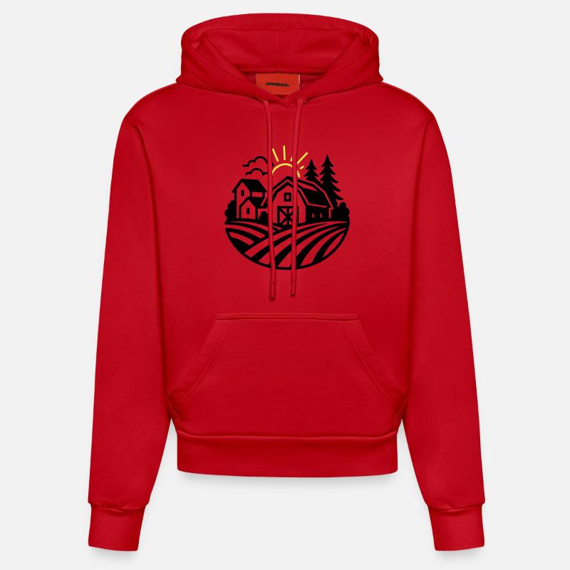 Ferme Bauernhof - Sweat à capuche bio ajusté fabriqué en UE - rouge