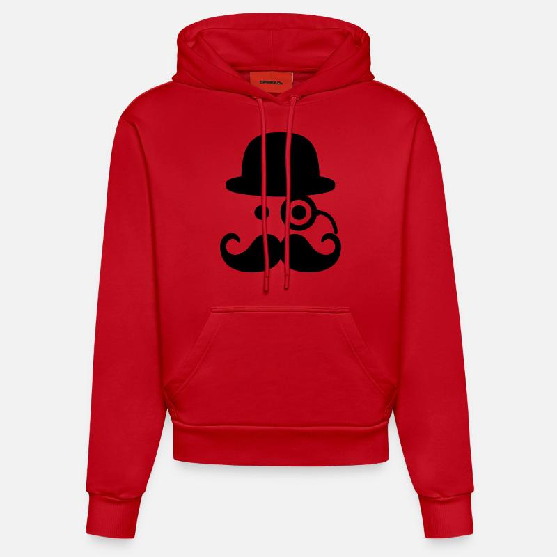 Smiley Mustache - Sweat à capuche bio ajusté fabriqué en UE - rouge