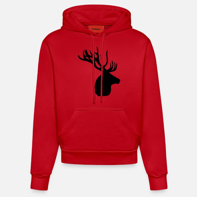 Tête de chevreuil - Sweat à capuche bio ajusté fabriqué en UE - rouge