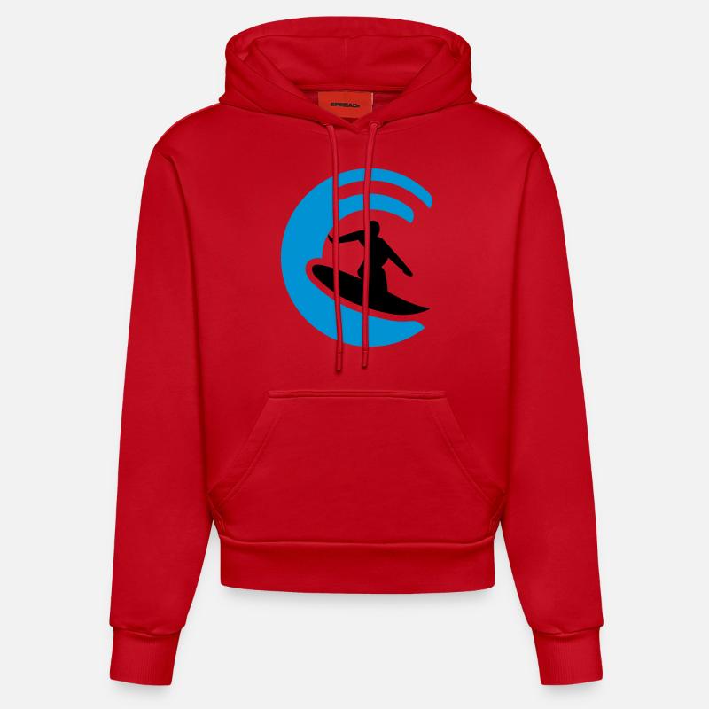 Logo du surfeur - Sweat à capuche bio ajusté fabriqué en UE - rouge
