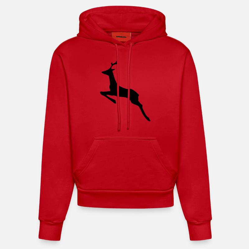 cervidae,chevreuil,Forêt - Sweat à capuche bio ajusté fabriqué en UE - rouge