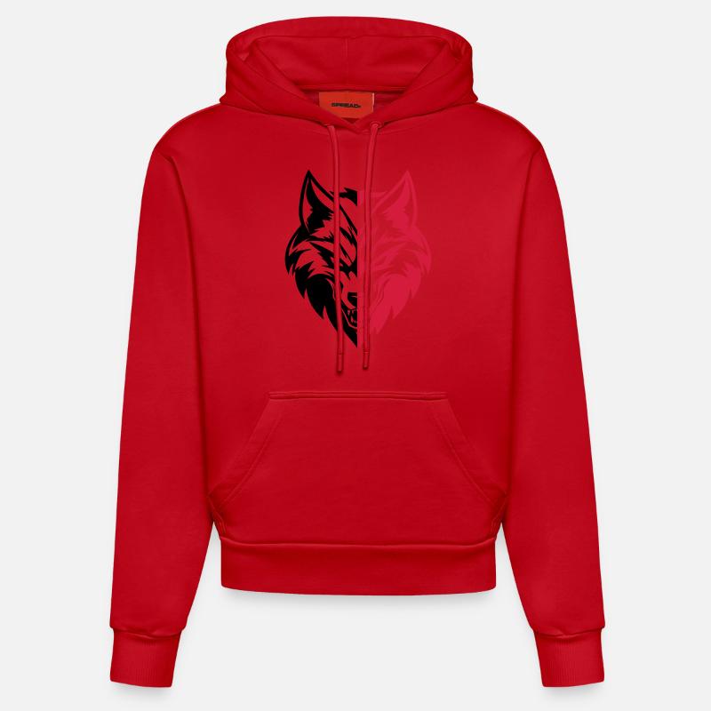 Icône Tête de Loup - Sweat à capuche bio ajusté fabriqué en UE - rouge