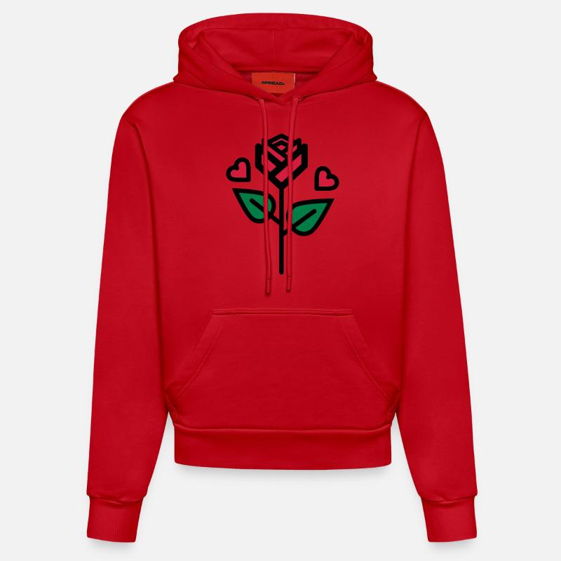Valentine's Rose avec coeur - Sweat à capuche bio ajusté fabriqué en UE - rouge