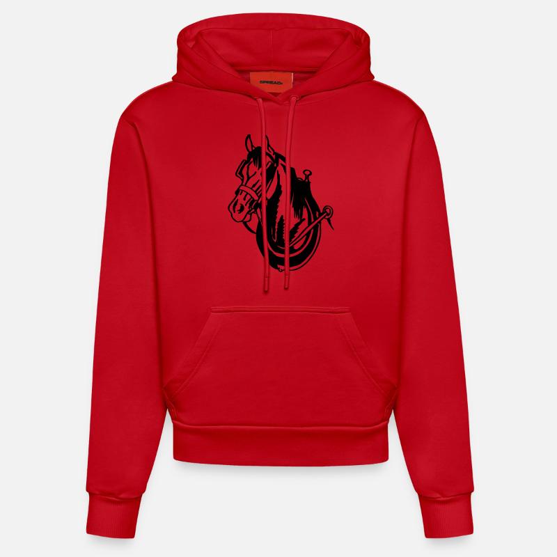 Cheval d'attelage - Sweat à capuche bio ajusté fabriqué en UE - rouge